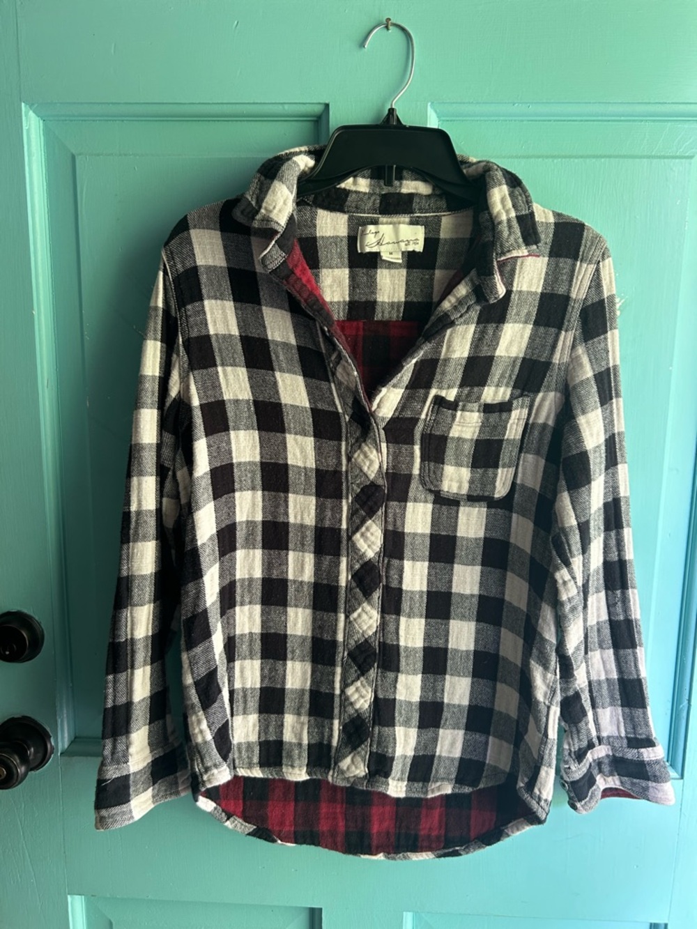 Vintage Havana Black, White, And Red Buffalo Plaid Shirt. Medium 1/2 Button Down